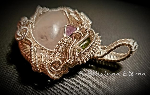 Rose Quartz, Green Tourmaline and Amethyst Necklace Pendant