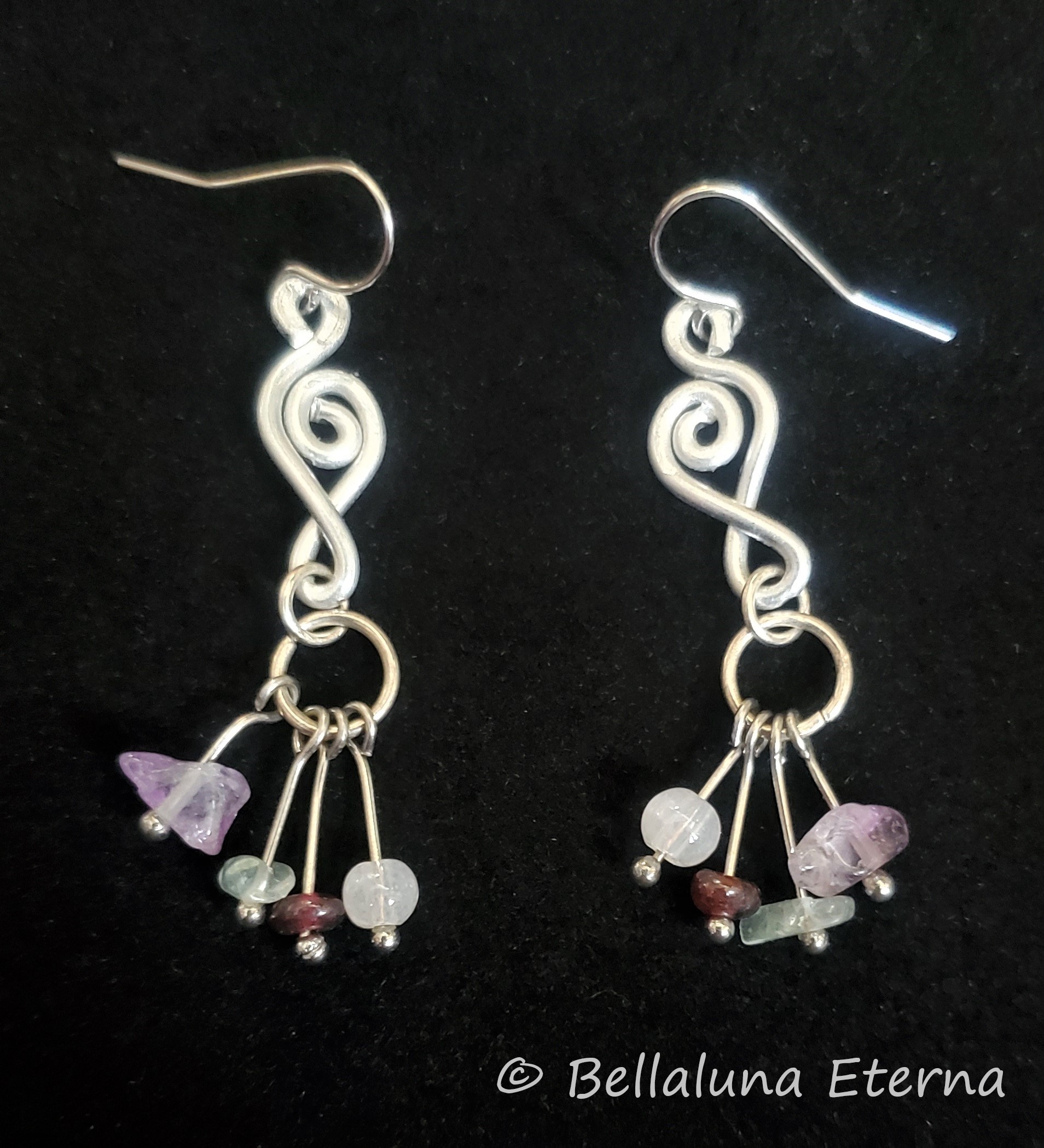 Amethyst, Rose Quartz, Garnet & Aquamarine Dangle Earrings