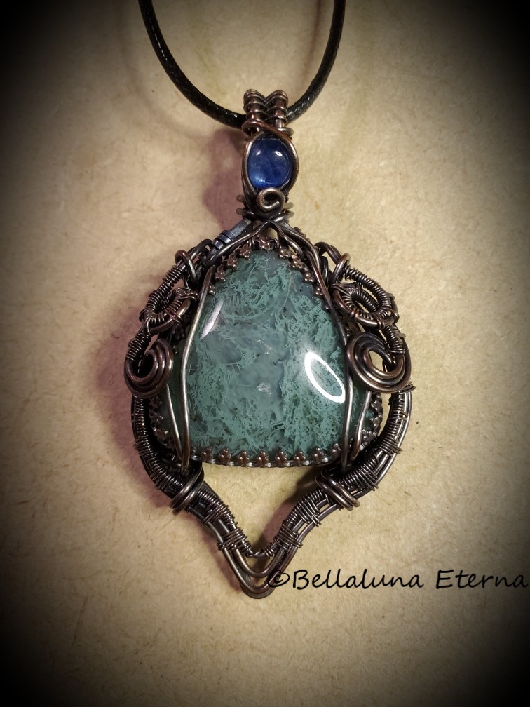 Moss Agate with Blue Kyanite Pendant