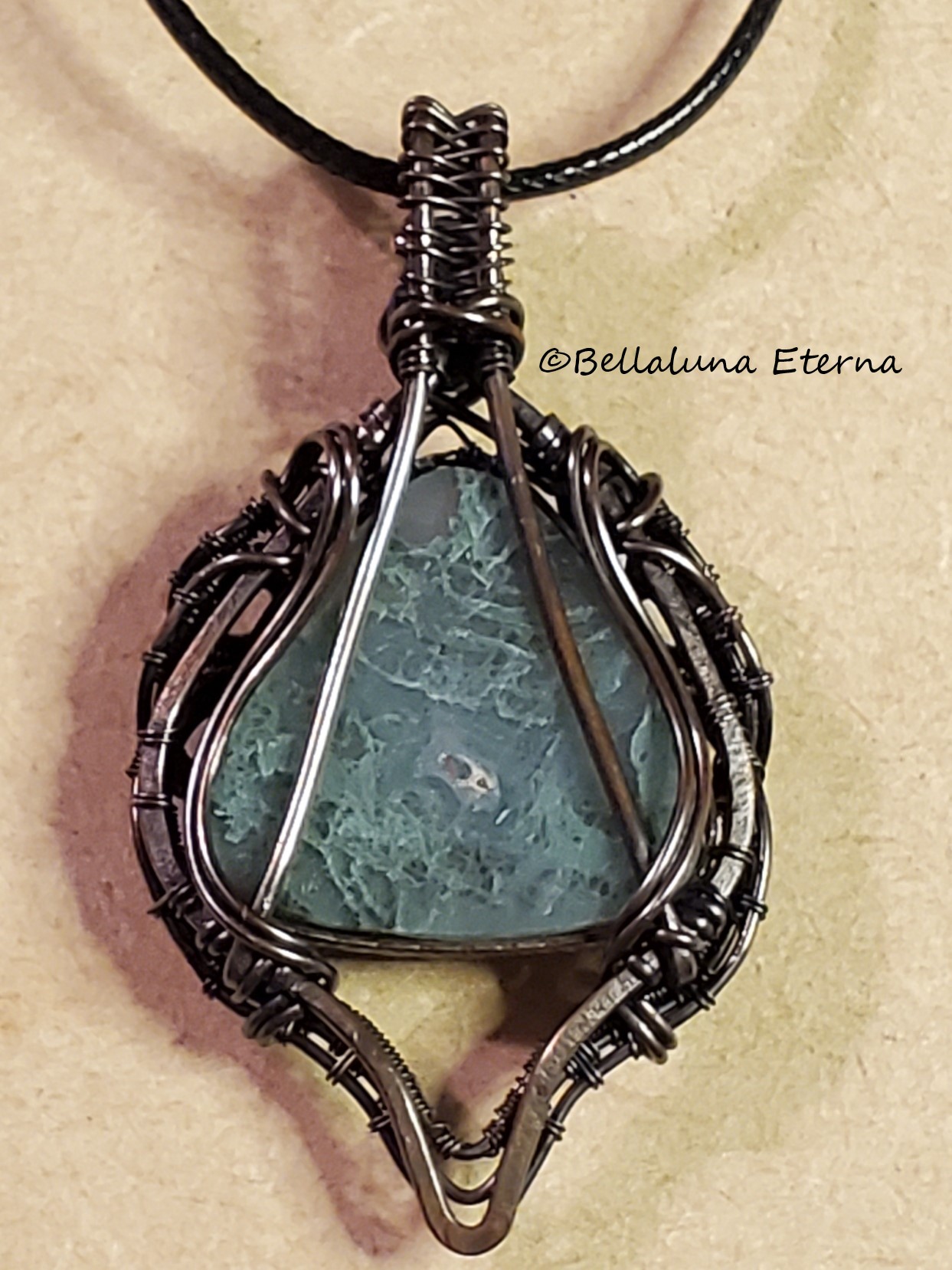 Moss Agate with Blue Kyanite Pendant